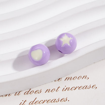Painted Round Acrylic Beads 10mm Double Sided Heart and Star Pattern 50pcs 10