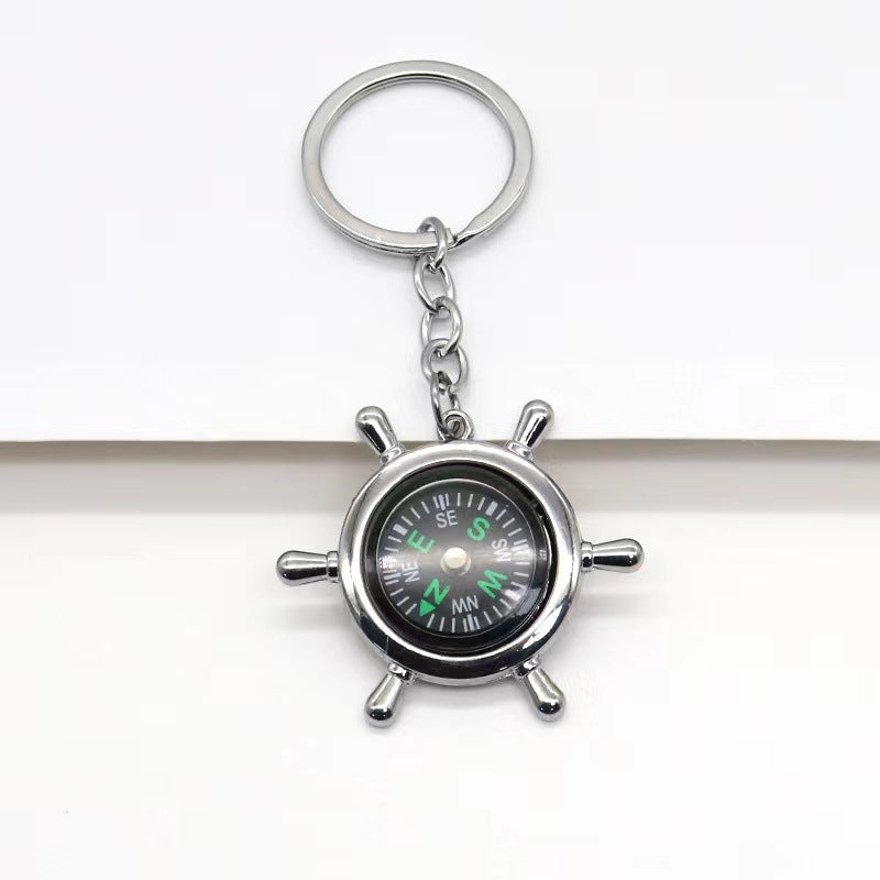Nautical Alloy Compass Keychain with Ship Wheel Design 3
