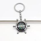 Nautical Alloy Compass Keychain with Ship Wheel Design 3