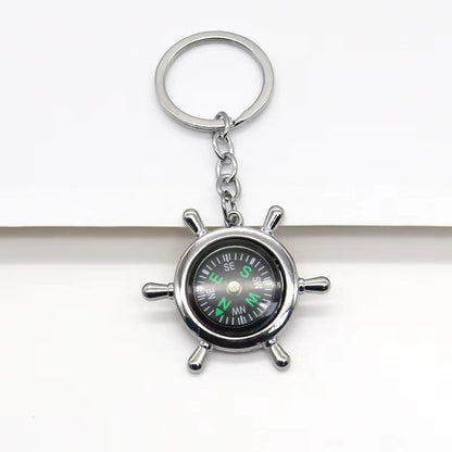 Nautical Alloy Compass Keychain with Ship Wheel Design 3