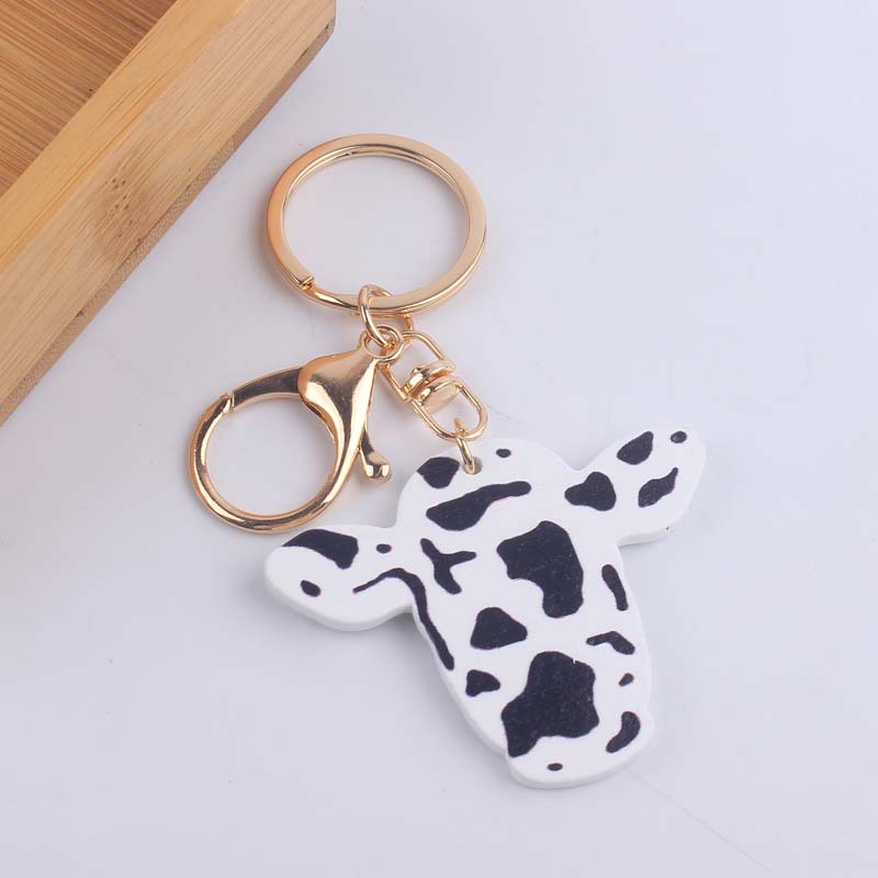 Wooden Cow Head Keychain Cartoon Animal Design Lightweight 6