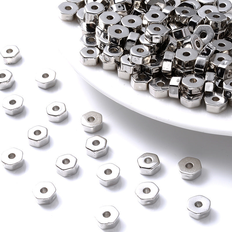 Hexagonal CCB Plastic Spacer Acrylic Beads 6mm Metallic Silver 200pcs