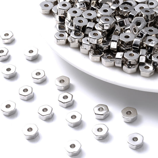 Hexagonal CCB Plastic Spacer Acrylic Beads 6mm Metallic Silver 200pcs