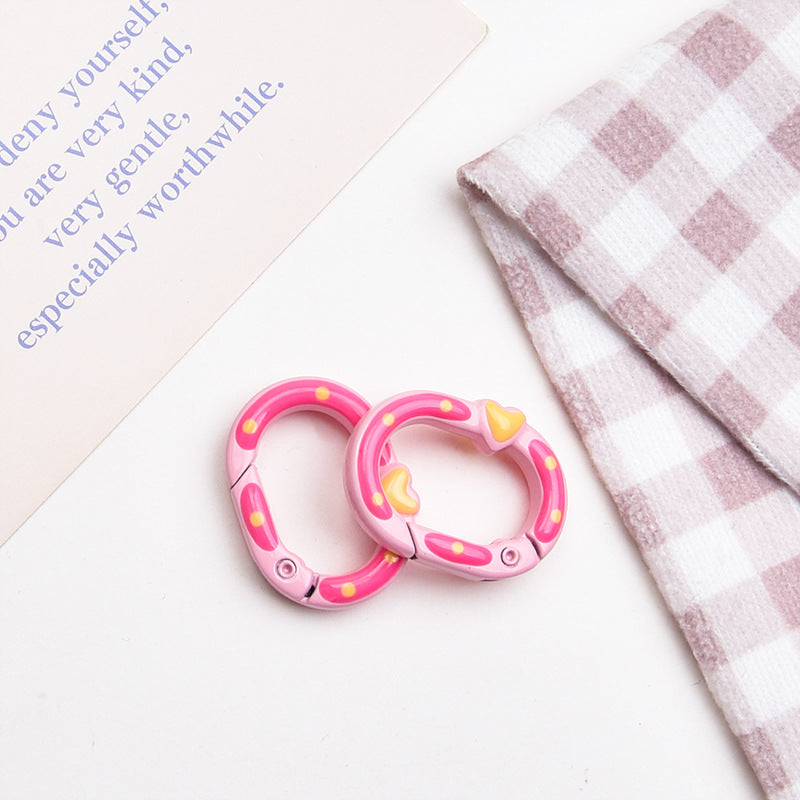 Zinc Alloy Heart Oval Painted Spring Keyrings 28mm 6pcs 8