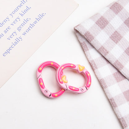 Zinc Alloy Heart Oval Painted Spring Keyrings 28mm 6pcs 8