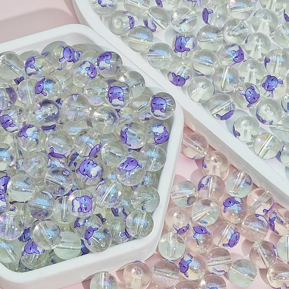 Transparent Round Glass Beads 10mm Cartoon Character Printing 100pcs 17