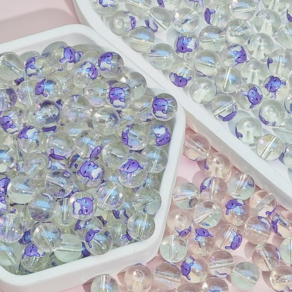 Transparent Round Glass Beads 10mm Cartoon Character Printing 100pcs 17