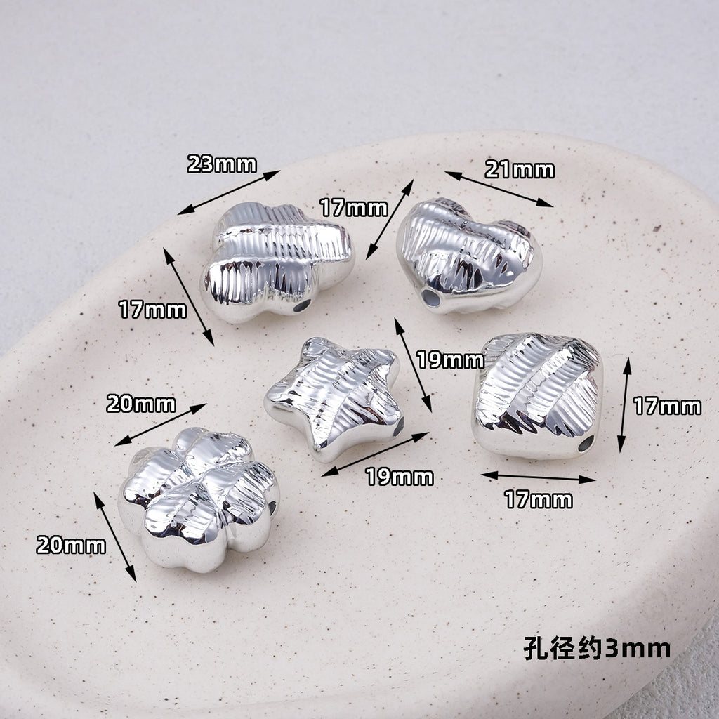 Metallic Wrinkle Heart Star Cube Clover Acrylic Beads Colorful 20pcs 3