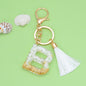 Tassel Letter A Keychain Resin Gold Flakes White Tassel 31
