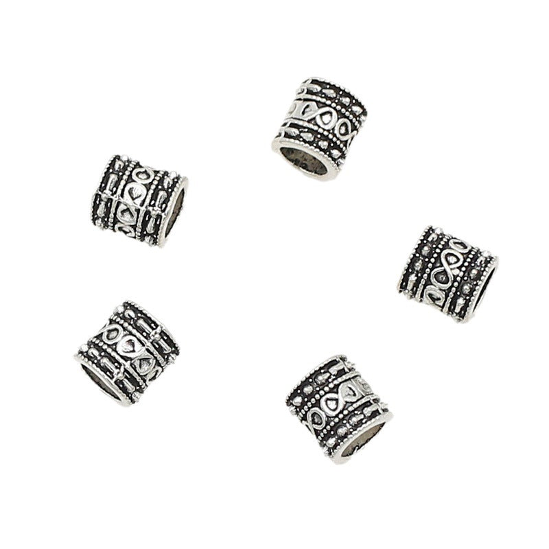 Tube Metal Beads 8mm Vintage Number 8 Patterned Antique Silver Tone 1pc 5