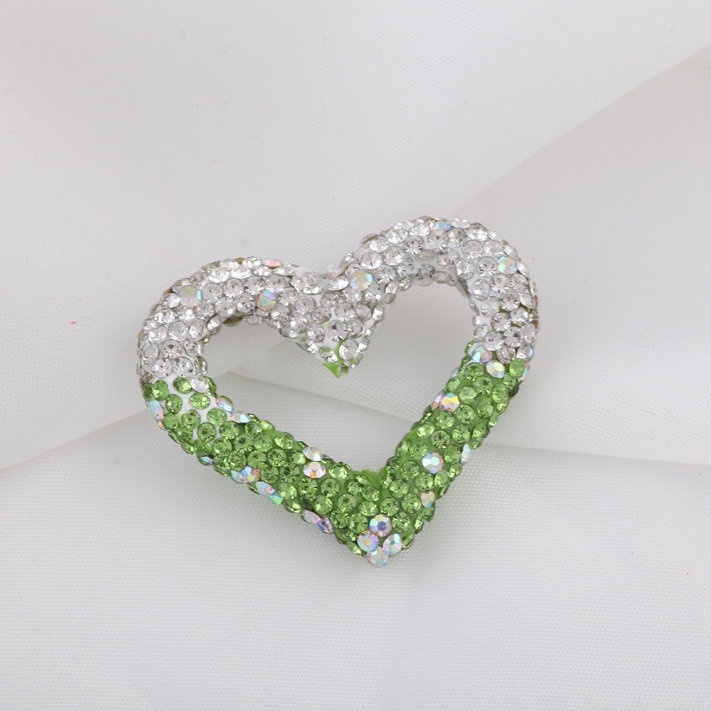 Shimmer Hollow Heart Frame Polymer Clay Rhinestone Beads 32mm 6pcs 22