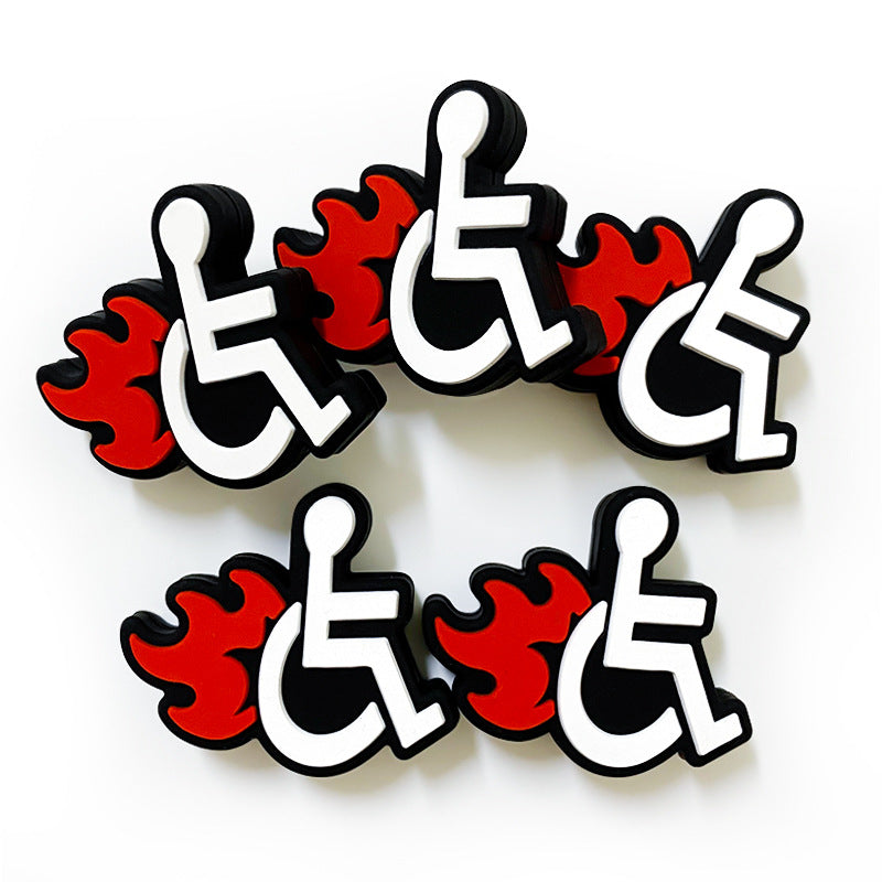 Silicone Focal Beads Fire Chair White Wheelchair Icon with Red Flames 20pcs 4