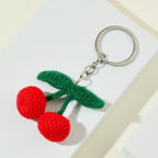 Knitted Cherry Crochet Keychain Plush Red Fruit Design 3