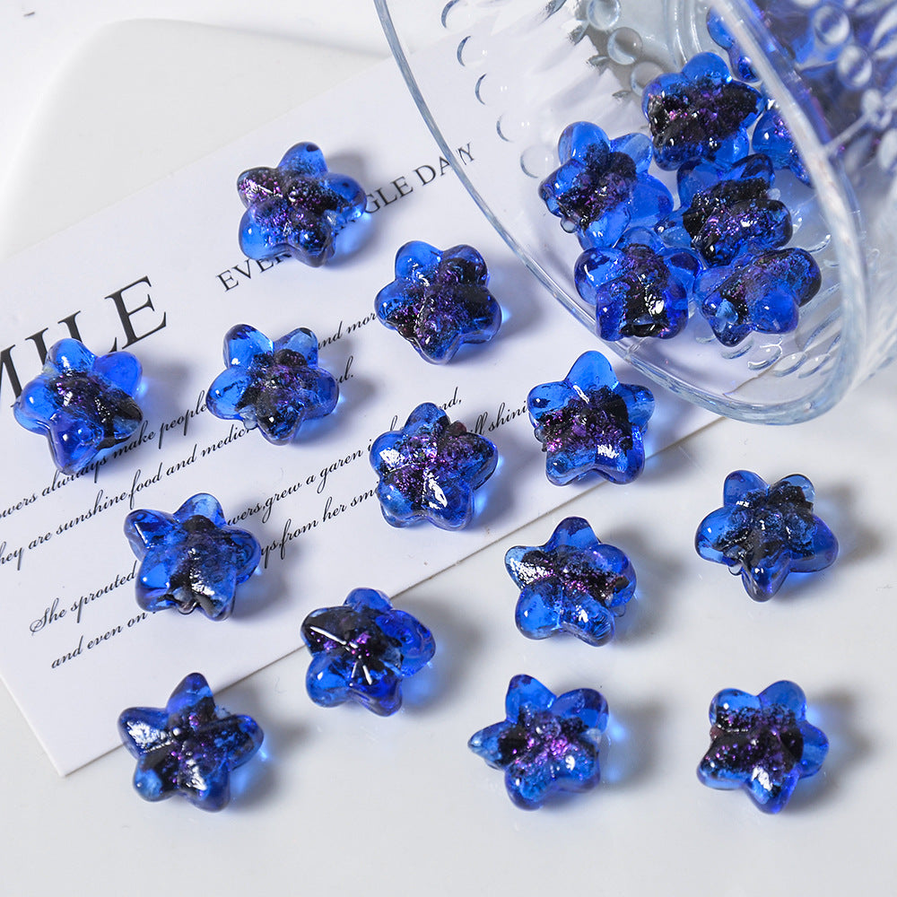 Lampwork Glass Beads Star 16mm Clear Stardust 5pcs 3