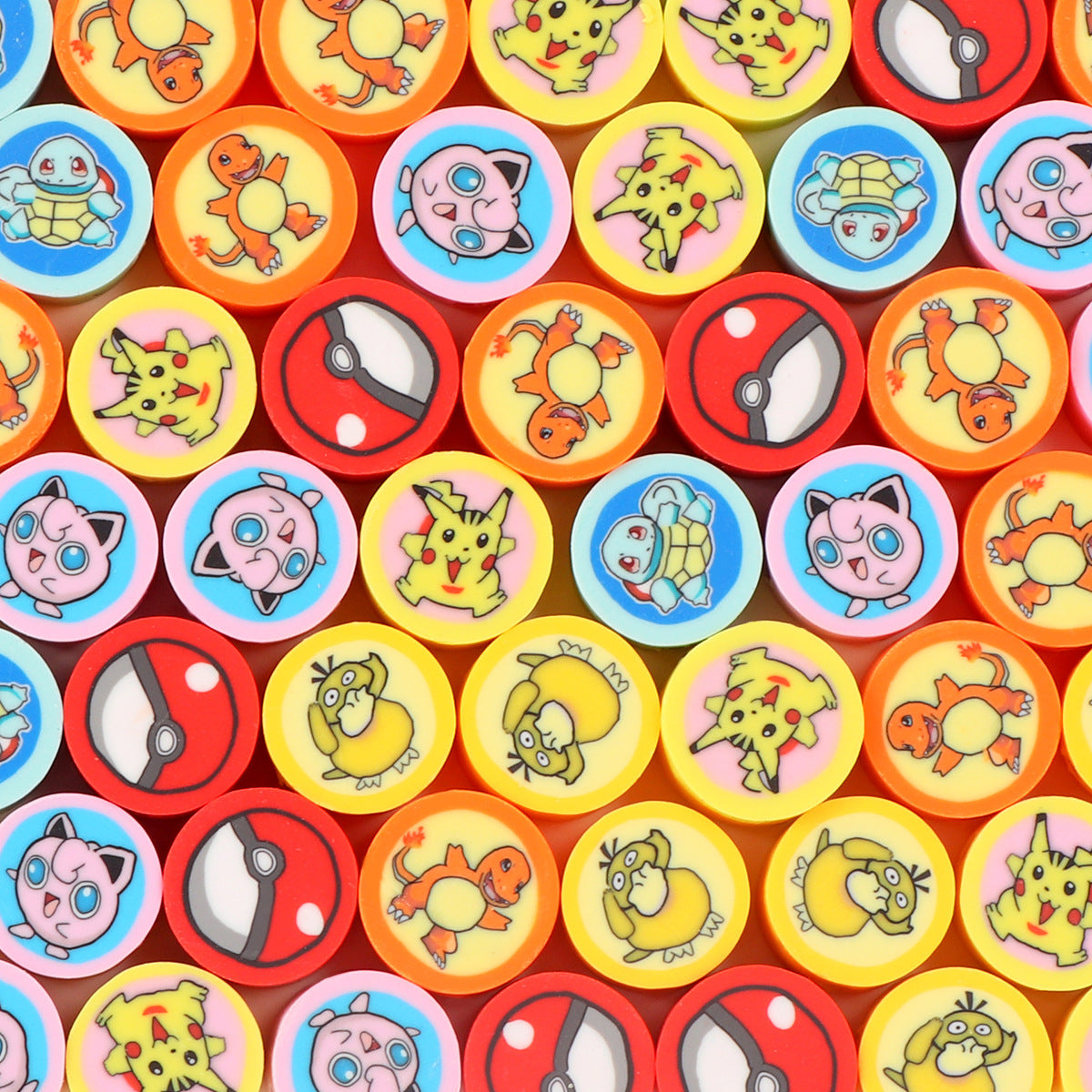 Flat Clay Beads 9mm Pokemon Series Colorful Character Faces 100pcs 12