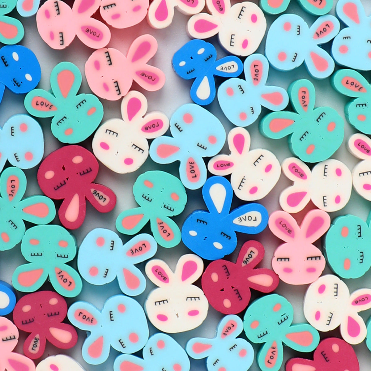 Easter Bunny Clay Beads 11mm Colorful Pastel Polymer 100pcs