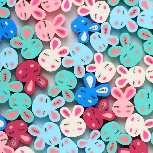 Easter Bunny Clay Beads 11mm Colorful Pastel Polymer 100pcs