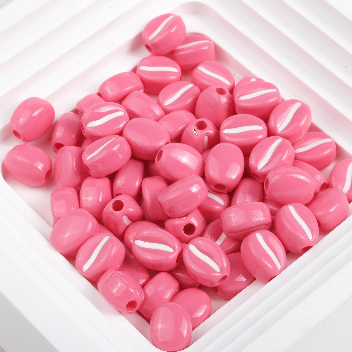Macaron Colored Coffee Bean Acrylic Beads 9mm Glossy Finish 50pcs 10