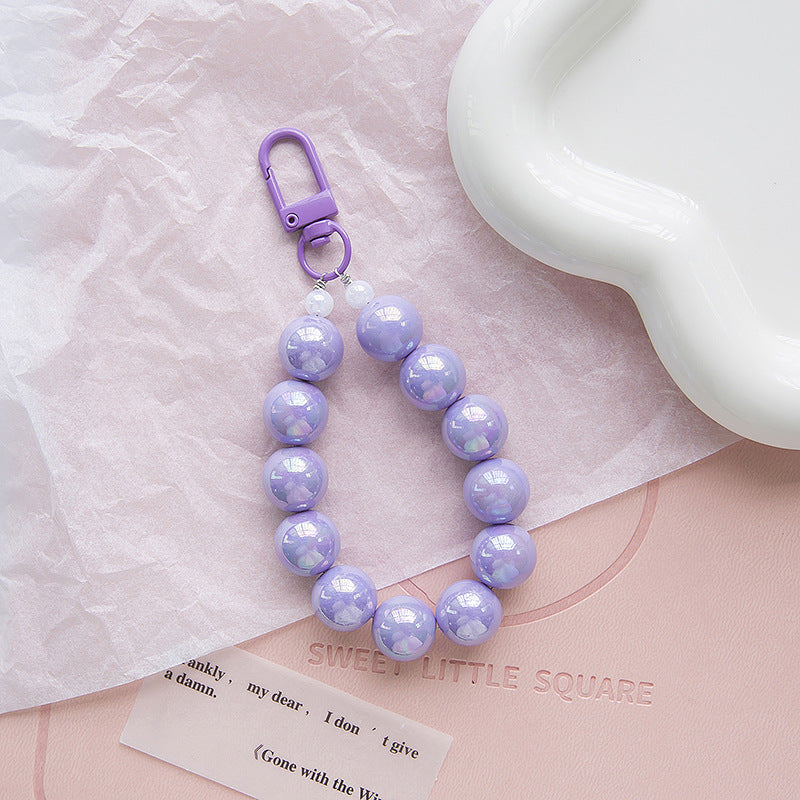 Acrylic Colour Beaded Wristlet Keychain Glossy Metal Clip 5
