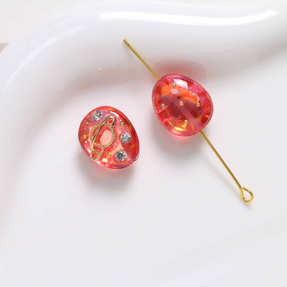 Oval Resin Rhinestone Beads 17x14mm Planet Pattern 5pcs 8