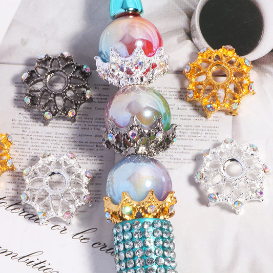 Alloy Rhinestone Bead Caps 17mm Inlaid Detailed 10pcs