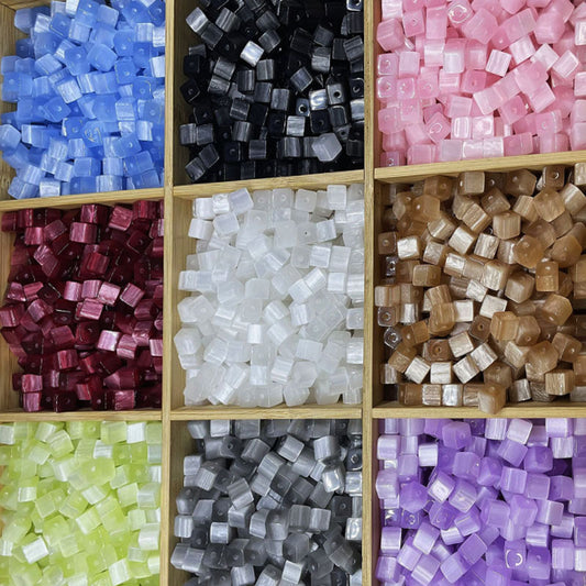 Opal Glitter Square Resin Beads 8mm Pearlescent Shimmer 10pcs 2