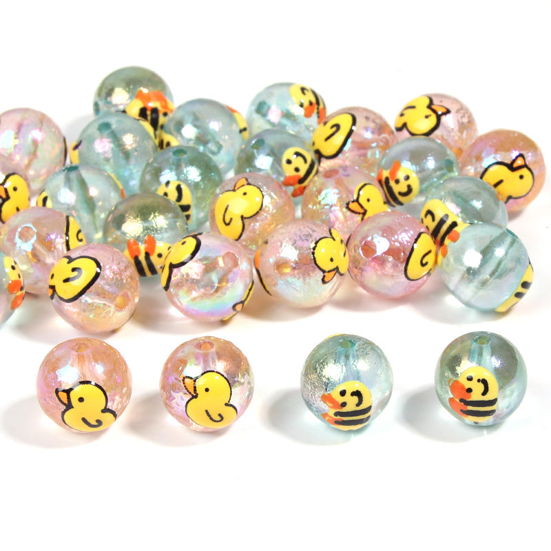 Printed Acrylic Bee Duck Beads 16mm Pastel Iridescent 10pcs 3