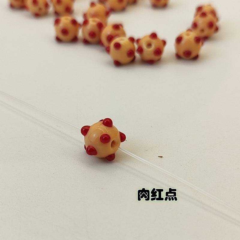 Lampwork Glass Beads Sea Urchin 11mm Handmade Polka Dotted 14pcs 26