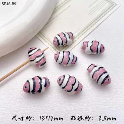 Hand Painted Fish Ceramic Beads 13x19mm Glazed Clownfish 1pc 10