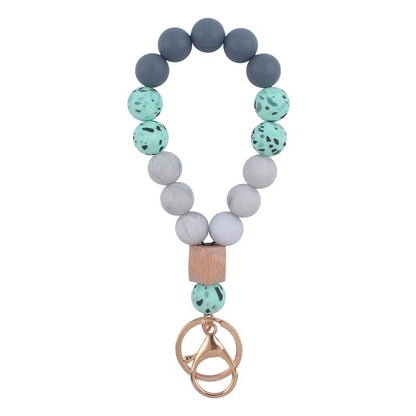 Leopard Wood Octagonal Silicone Bead Wristlet Keychain 9