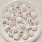 Plated Bubblegum Beads 19mm White Iridescent Sanri Character Prints 5pcs 5
