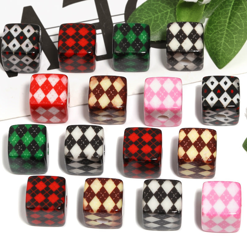 Vintage Rhombus Grid Acrylic Square Beads 14mm Glossy Retro 50pcs 4