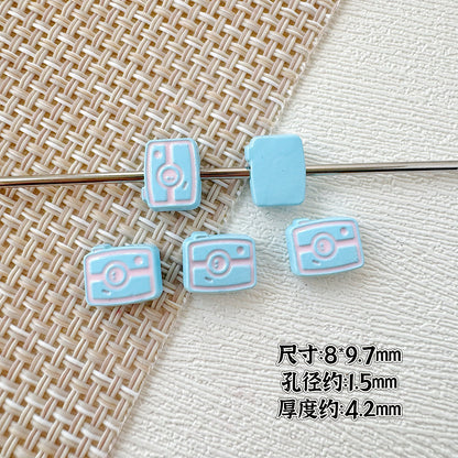 Camera Milk Carton Painted Metal Beads Glossy Enamel 20pcs 8