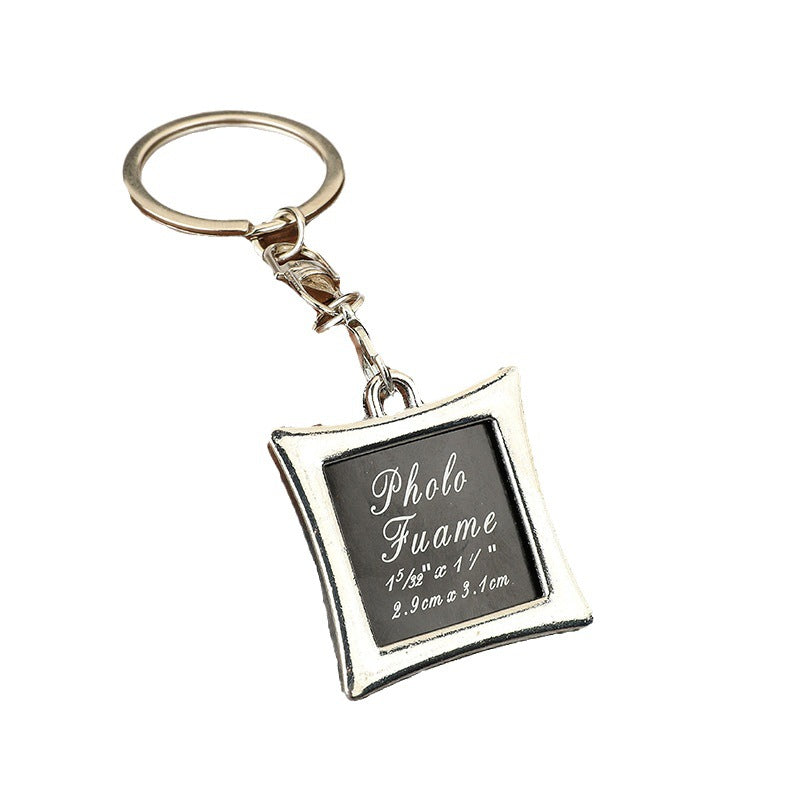 Photo Frame Couple Keychain Zinc Alloy Polished Silver Modern Square
