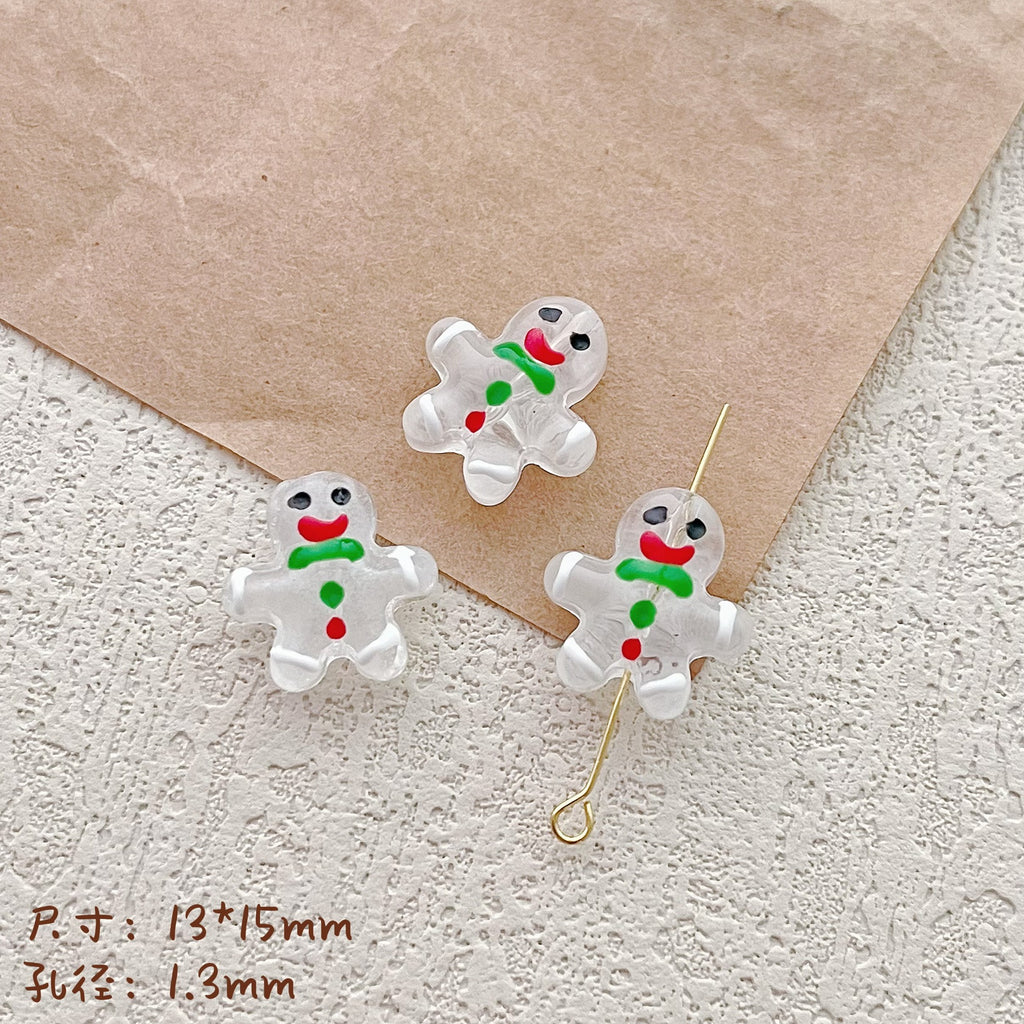Hand Painted Gingerbread Man Glass Beads 13x15mm Enamel Christmas 1pc 3