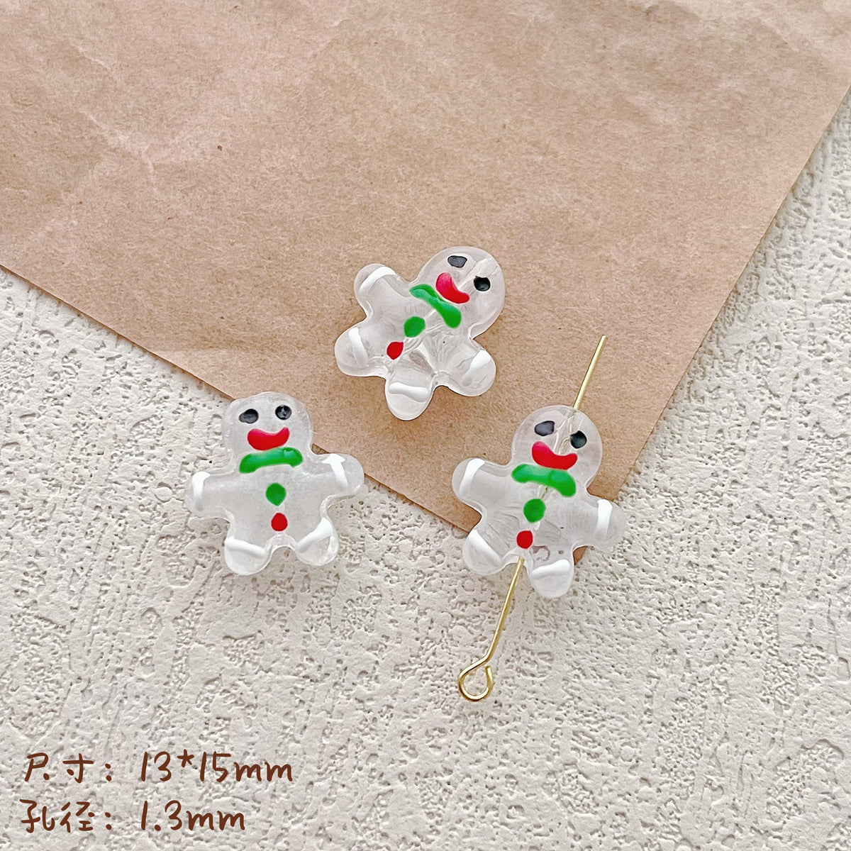 Hand Painted Gingerbread Man Glass Beads 13x15mm Enamel Christmas 1pc 3