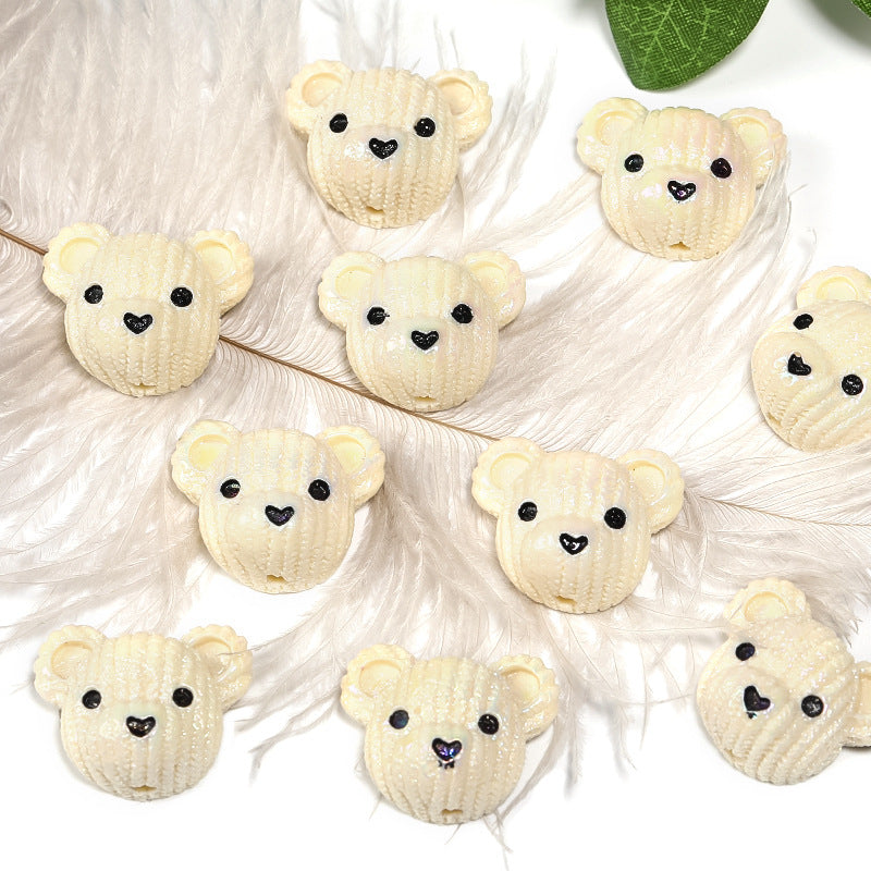 Biscuit Bear Resin Beads 24mm Textured Knitted Cream 25pcs 4