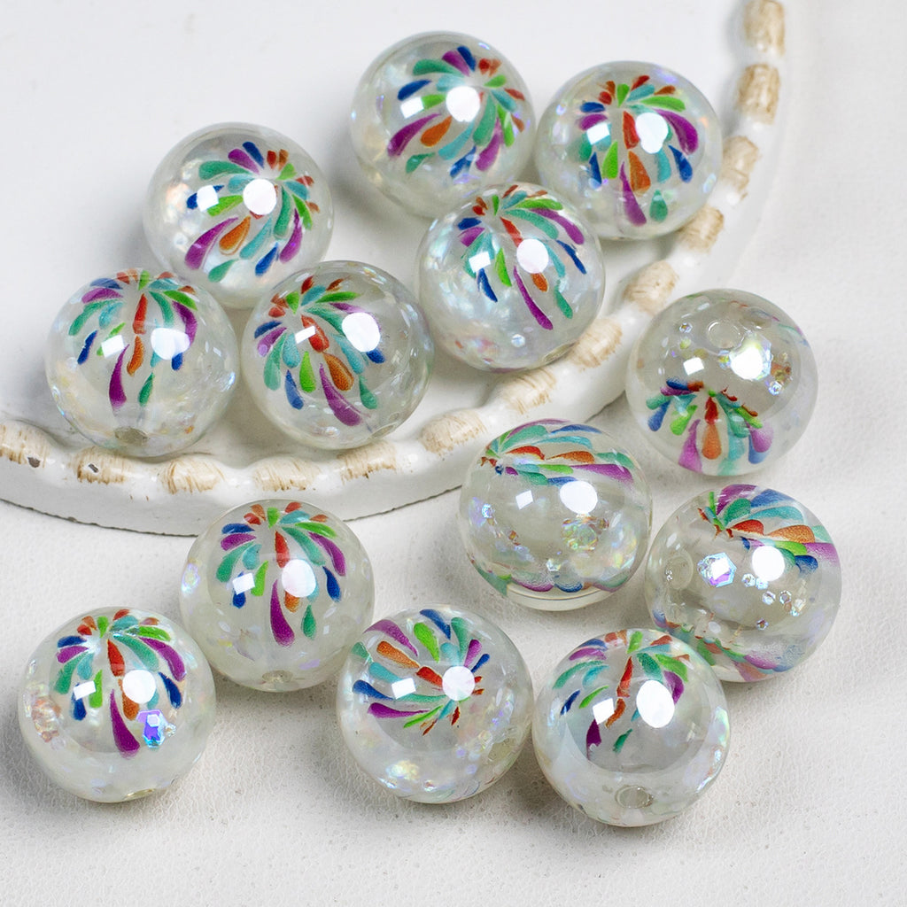 Luminous Fireworks Pattern Resin Beads 15mm Round 10pcs 5