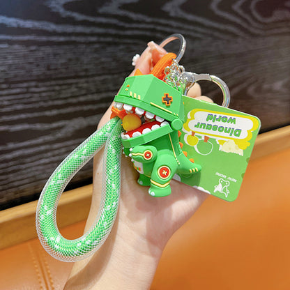Soft Rubber Dinosaur Keychain with Open Jaw and Yellow Duck Charm 9