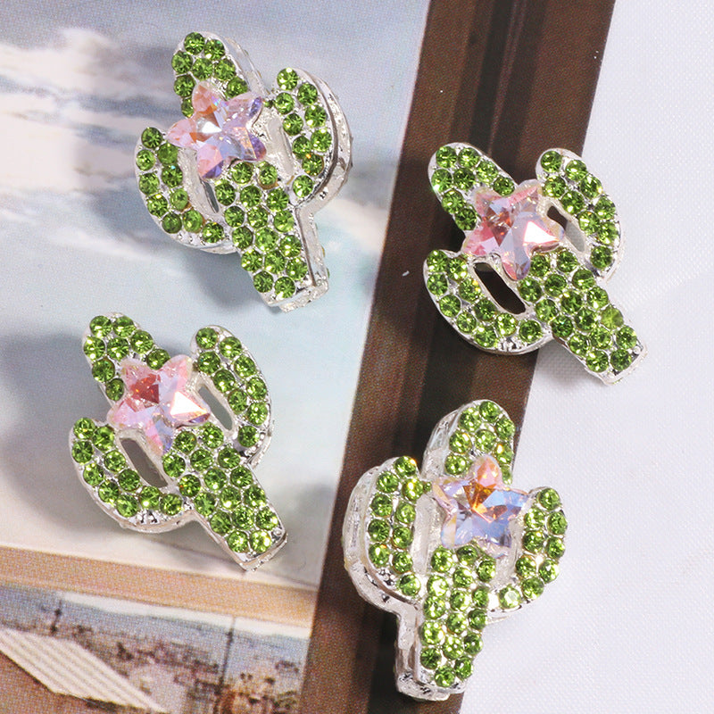 Rhinestone Encrusted Cactus Rhinestone Beads 23mm Alloy 2pcs 11