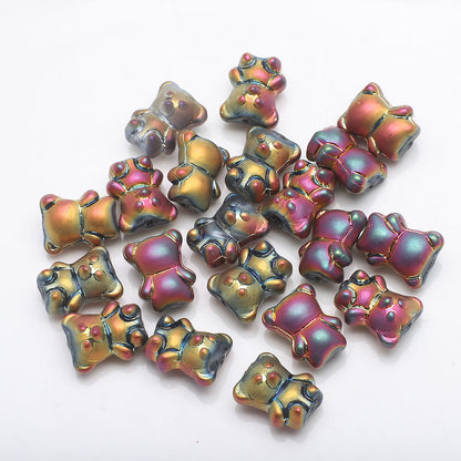 Electroplated Bear Glass Beads 12mm 14mm Mixed Metallic Colors 20pcs 32