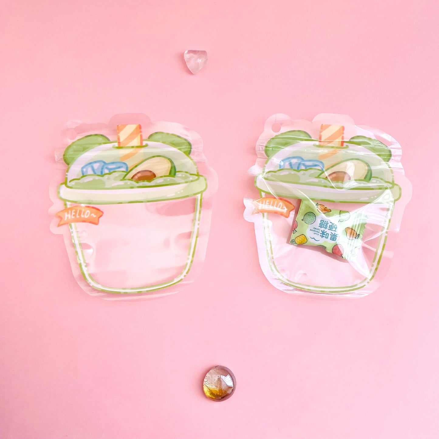 Transparent Zip Lock Bags Printed Flying Saucer and Milk Tea Cup 50pcs 10.5-11.5cm 5