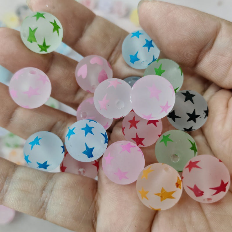 Matte Star Acrylic Beads 16mm Printed Round Mixed Colors 100pcs 3