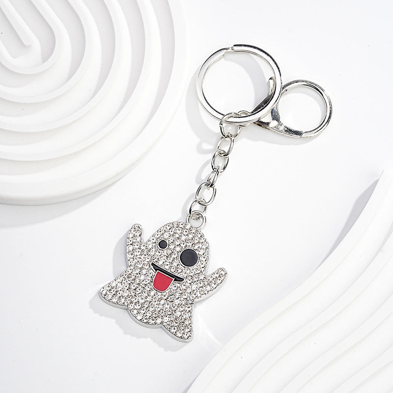 Diamond Crystal Halloween Ghost Keychain Metal Smiley Charm 4