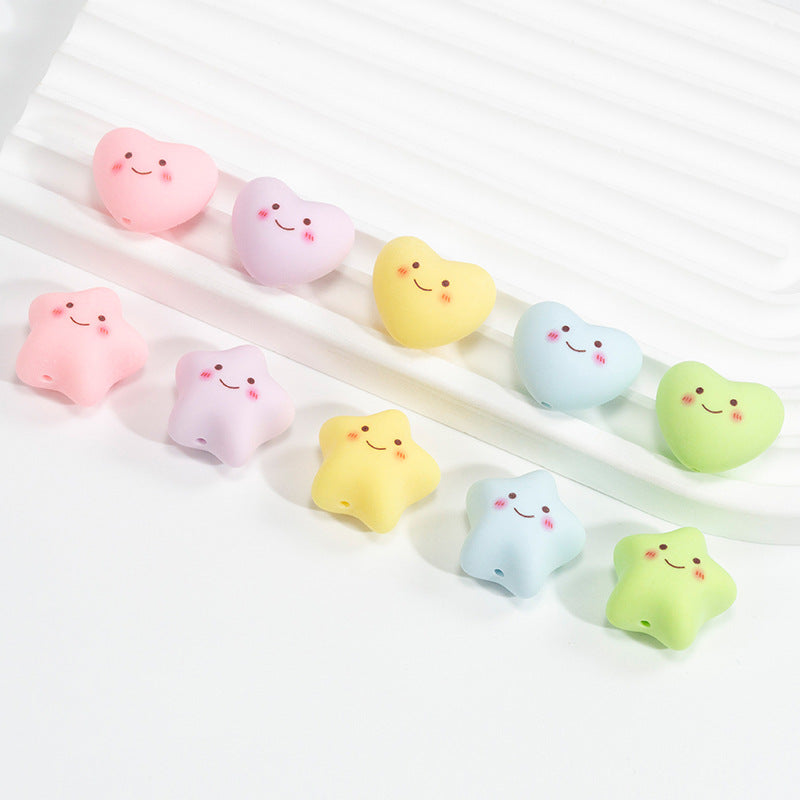 Painted Star and Heart Acrylic Beads 23mm Pastel Matte 50pcs 3