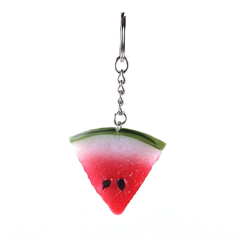 PVC Watermelon Slice Keychain Red and Yellow Fruit Design 2