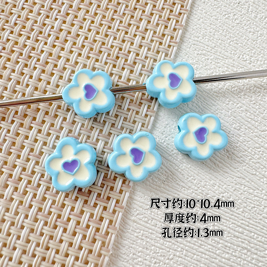 Heart and Flower Metal Beads 10mm Baking Painted Two-Color 20pcs 8