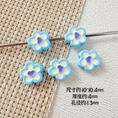 Heart and Flower Metal Beads 10mm Baking Painted Two-Color 20pcs 8