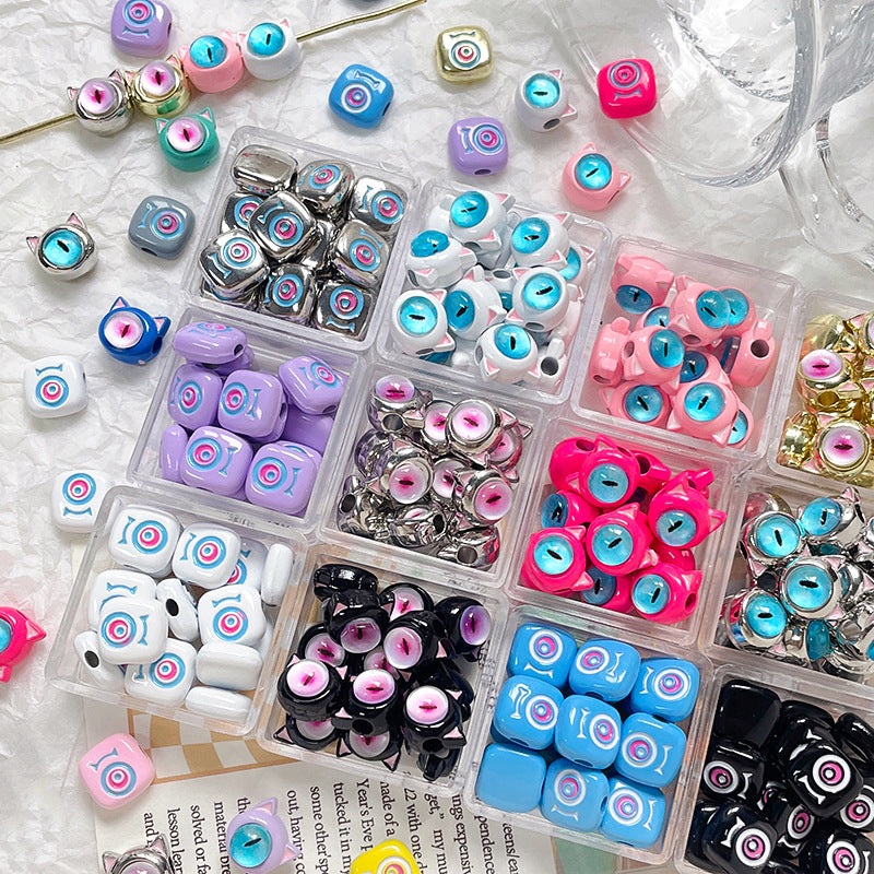 Cat Eye and One-Eyed Beast Metal Beads 10mm Baking Painted 10pcs