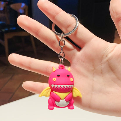 Silicone Dinosaur Keychain Cartoon Animal with Wings and Smile 9